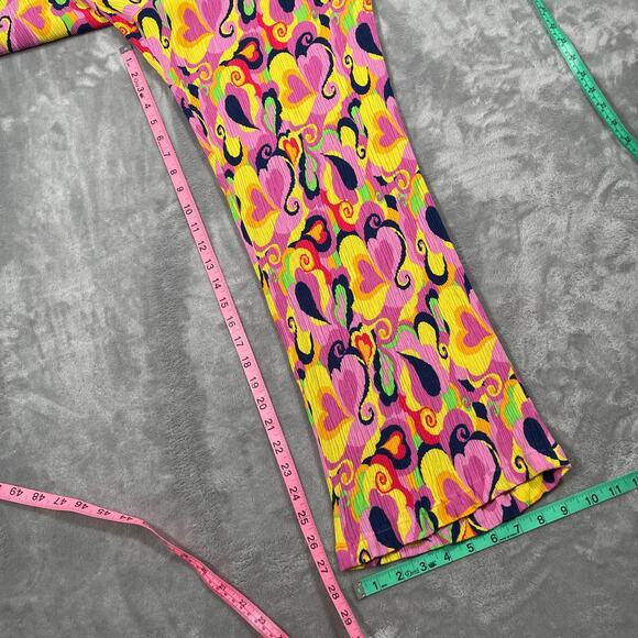 Lucy Yak Pink Hearts Psyc Crop Top 20 Pants XL 70s Groovy Retro Stretch Funky - Picture 14 of 15